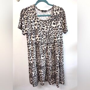 HEIMISH USA Leopard Print Midi Dress in Beige and Black